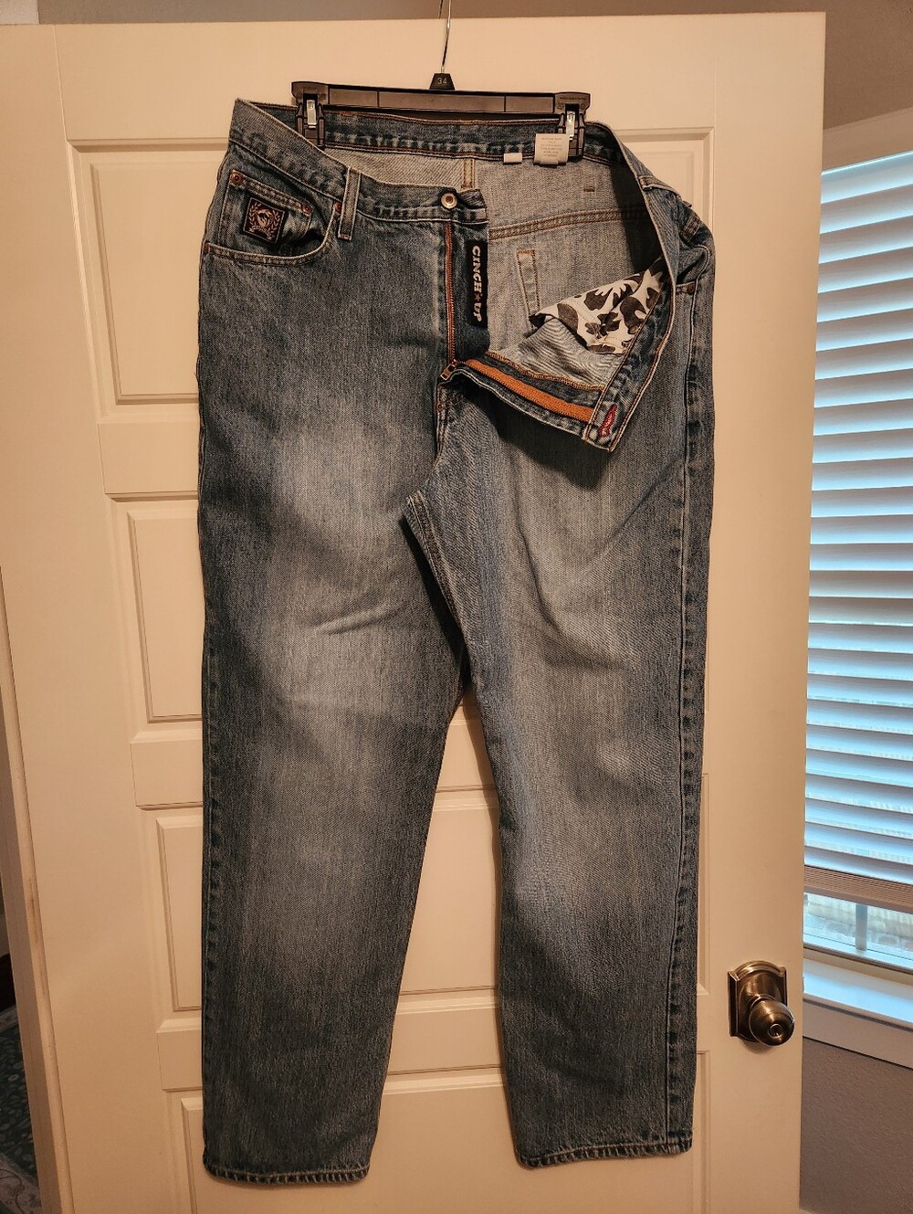 Classic Men's Blue Jeans - Casual Straight Fit Cinch Up Mens 38X34